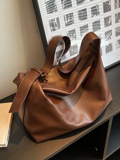 Adjustable Split-Joint Bags Handbags BROWN-One_size Soft Leather Tote, Winter Typ, Everyday Tote Bag, Adjustable Bag, Crossbody Bag Women, Large Shoulder Bags, Bag Trends, Leather Hobo Bag, Work Bag