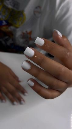 White Nails Very Short, Nail Idea Not Acrylic, White Nails Painted, 2 Short Nails 3 Long, Short All White Nails, Mail Ideas For Short Nails, Natural Nails Acrylic Design, Milky White Gel Nails With Design, Cute Nails 2024