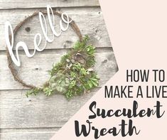 a wreath that says how to make a live succulent wreath with the words hello on it