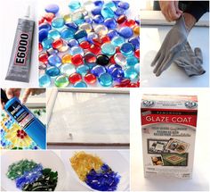 the collage shows several different things that are being used to make glass mosaics