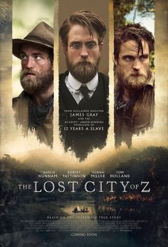 the lost city of z movie poster with two men in hats and beards, one is