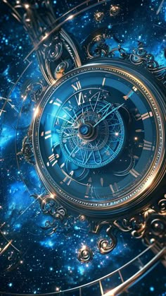 an artistic image of a clock surrounded by stars