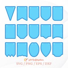 blue paper cutouts with different shapes and sizes