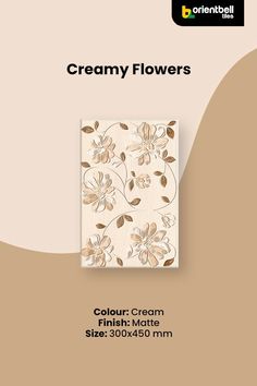 a cream colored wallpaper with flowers on it and the words creamy flowers written in gold