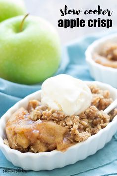 two small bowls filled with apple crisp and ice cream