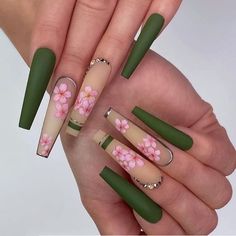 PRICES MAY VARY. 【Service Guarantee】If you have any questions about this green acrylic nails with crystals, please feel free to contact us by Email. In case of transportation damage or quality problems, REPLACEMENT guarantee is provided. 【Eco-Friendly】Our flower press on nails are made of environmentally friendly ABS resin material, which is non-toxic, tasteless and environmentally friendly. 【Package Contents】24 PCS Press on Nails & A Nail File & Jelly Glue Stickers.(Durability of jelly glue is Full Cover Nail Tips, Paint Collection, Fake Nails Long, Gel Paint, Ongles Nails, Long Press On Nails, Nagel Tips, Flower Nail Designs, Fake Nails With Glue