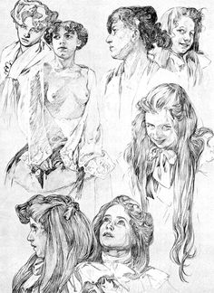 a drawing of some people with different hair styles and hairstyles, all in black and white