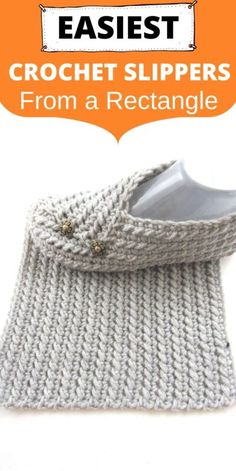 an easy knitted dishcloth is shown with the words crochet slippers from a rectangle