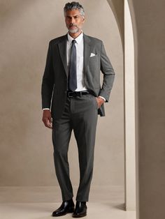 Modern Classic Heather Suit Trouser | Banana Republic Factory Men’s Cocktail Attire Evening, Men Fall Wedding Attire Guest, Men’s Wedding Guest Outfit Semi Casual, Charcoal Suit Combinations, Mens Wedding Guest Attire, Formal Wedding Guest Men, Business Professional Men, Mens Black Tie Attire