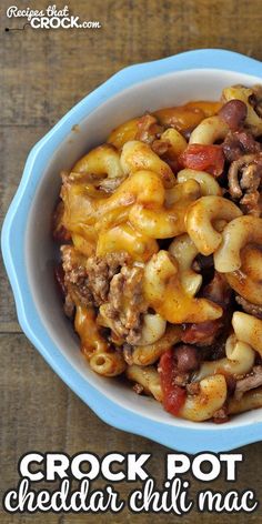 a bowl full of crock pot cheesy chili macaroni