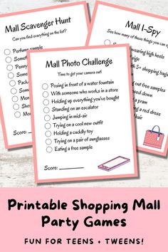 printable shopping mall party games for teens