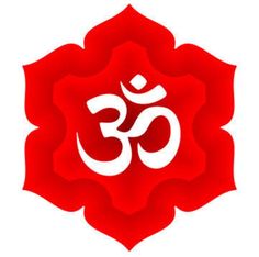 a red lotus flower with an omen symbol in the center on a white background