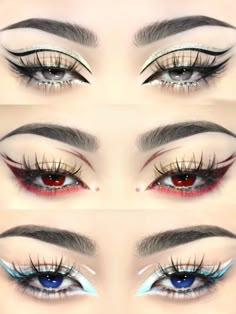 Futuristic Eyeliner, Fierce Eyeliner, Korean Glitter Eyeliner, Graphic Eyeliner Red And Black, Eyeliner Designs Creative Goth, Makeup Setting Powder, Halloween Eye Makeup, Cute Eye Makeup, Glitter Eyeliner