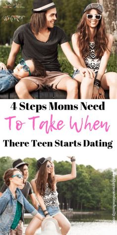 two people sitting next to each other with the text 4 steps moms need to take when there's ten starts dating