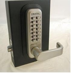 the electronic door lock is open and ready to be used by someone who wants to use it