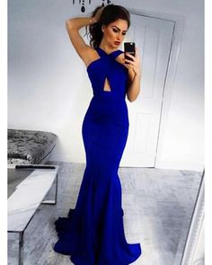 Prom Dresses With Train, Royal Blue Formal Dresses, Royal Blue Evening Gown, Prom Dress Royal Blue, Blue Formal Dresses, Silver Weddings, Blue Mermaid Prom Dress, Royal Blue Prom, Jersey Prom Dress