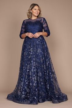 Get ready to look amazing on your daughter's wedding day. This Dylan & Davids mother of the bride dress is made with a fine fabric. It features a 3/4 sleeve crew neckline. A-line silhouette with embellished sparkling lace appliques. Available in navy color and sizes M to 5XL, ensure you find the perfect fit for the big day! Length : Full Length Sleeve Style : 3/4 Sleeve Fabric: Lace Glitter Embroidery Color : Navy, Black, Charcoal Sizes : M, L, XL, 2XL, 3XL, 4XL, 5XL Fully Lined Occasion : Forma Navy Evening Dress, Navy Evening Dresses, Plus Size Sequin Dresses, Red Formal Dresses, Plus Size Black Dresses, Lace Evening Dress, Colorful Dresses Formal, Plus Size Cocktail Dresses, Long Sleeve Dress Formal