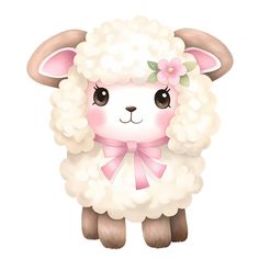 a sheep with a pink bow on its head