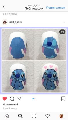 Manicure Stitch, Nail Art Characters, Nail Art Stitch, Stitch Nail Art, Cartoon Nails Disney, Nail Art Character, Character Nail Art Step By Step, Stitch Nail Designs, Stitch Nails