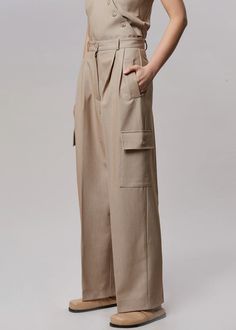 Maesa Cargo Pants - Taupe Melange – The Frankie Shop High-waisted Workwear Bottoms With Flap Pockets, High-waisted Pants With Flap Pockets For Work, Wide-leg Workwear Cargo Pants With Multiple Pockets, Workwear Wide-leg Cargo Jeans With Side Pockets, Wide-leg Cargo Jeans With Multiple Pockets For Work, Wide-leg Cargo Pants With Multiple Pockets For Workwear, Workwear Trousers With Multiple Pockets, High Waist Work Pants With Multiple Pockets, High Waist Pants With Multiple Pockets For Work