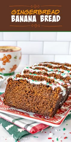 a slice of gingerbread banana bread on a plate