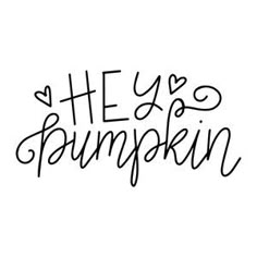 the word hey pumpkin written in cursive writing on a white background with black ink