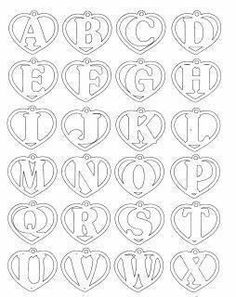 the alphabet is made up of hearts with letters and numbers in each letter, as well as