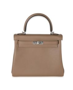 Pre-Owned Hermes Swift Beige De Weimar Retourne Kelly Ii 25 Phw Leather Handbag with Silver Hardware, circa 2022. Condition: Pristine. Albert Hitchcock, Princess Of Monaco, Hermes Kelly 25, Kelly 25, Structured Bag, Gift Ribbon, Jane Birkin, Brown Handbag, Pregnant Belly