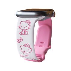 an apple watch with hello kitty decals on the front and side of it's band