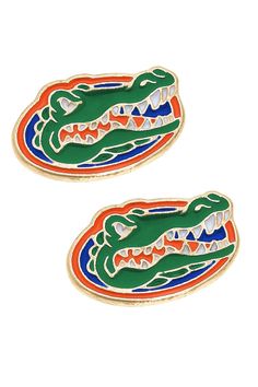 Florida Gators Enamel Stud Earrings - Canvas Style Florida Logo, Enamel Stud Earrings, University Of Florida, Florida Gators, School Spirit, Base Metal, Gold Plating, Blue Orange, Blue Green