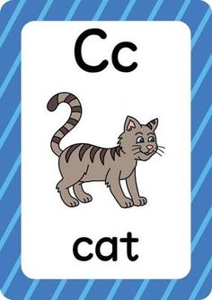 a blue and white sign with a cat on it's front, the letter c is for cat