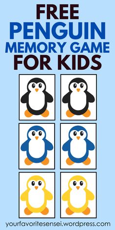 free penguin memory game for kids