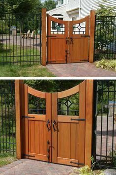 two pictures of the same wooden gate