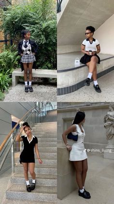 Cute Outfits Airport, Cute School Outfits Baddie, Dress With Undershirt Outfit, Short Skirts With Sneakers, Pleated Skirt With Sneakers Outfit, Croquettes Aesthetic Outfits, White Dress With Loafers, Outfits For Short Girls Aesthetic, Mary Jane Shoes Outfit Black Women