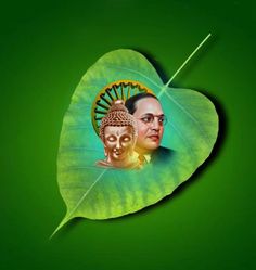 an image of two buddhas on a leaf with the background green and yellow colors