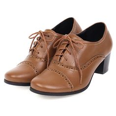 PRICES MAY VARY. [Item Type]: Lace-up round toe chunky mid heels pumps retro womens wingtip oxfords dress shoes [Main Material]: Synthetic upper,non-slip rubber sole [Heel Height]: Heel height approximately 1.97" [Item Features]: Women's chunky mid heel vintage wingtip oxfords pumps shoes, lace up design easy slip on and off. Runs true to size, keep you comfy in all days.Available in black, brown and burgundy 3 colors. [Occasion]: Women vintage oxfords pumps shoes perfect for masquerade, exhibit Saddle Oxford Shoes, Brogues Shoes, Oxford Shoes Heels, Saddle Oxfords, Casual Oxford Shoes, Office Shoes Women, Rockabilly Outfits, Oxford Brogues, Mid Heels Pumps