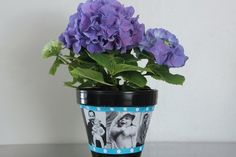 there is a vase with purple flowers in it