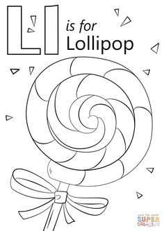 the letter l is for lollipop coloring page with an image of a lollipop