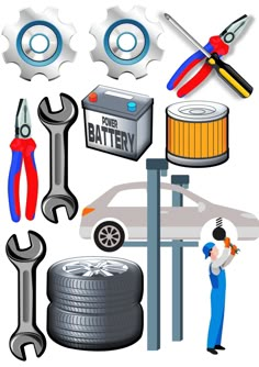 an image of car parts and tools