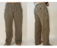 Vintage lightweight Carhartt workpants- green/grey color, double knee, perfectly soft worn-in feel. Measurements laid flat (x2 for circumference): Waist: 19" Hips: 24" Rise: 12" Length: 40" Inseam: 29" Carhartt Double Knee Pants, Carhartt Double Knee, Knee Pants, Vintage Carhartt, Green Grey, Grey Color, Green And Grey, Gray Color, Adult Outfits