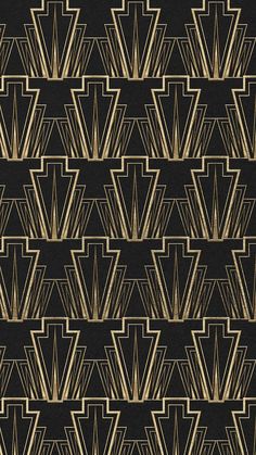 an art deco style wallpaper with gold lines and shapes on black background, in shades of