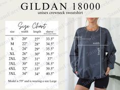 an image of a women's sweatshirt with measurements and measurements for the size chart