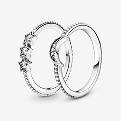 Celestial Moon & Stars Ring Set | Sterling silver | Pandora US Pandora Star, Stars Ring, Rings Pandora, The Moon And Stars, Moon And Star Ring, Jewelry Accessories Ideas, Pandora Rings, Dope Jewelry, Jewelry Lookbook