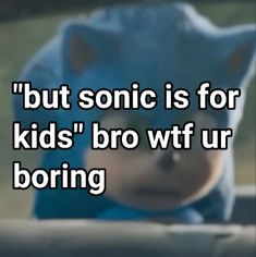 a blue teddy bear with the caption, but sonic is for kids'browtt ur boring