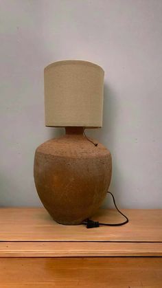 a lamp sitting on top of a wooden table