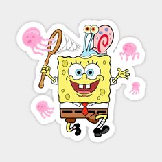 a spongebob sticker with many different items on it