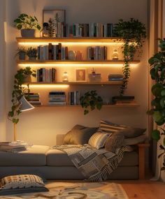 a living room filled with furniture and lots of books