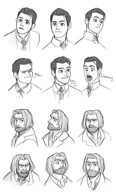 some sketches of people with different facial expressions