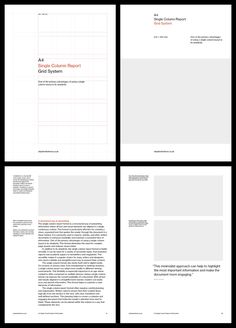 four different pages with text on them, one in red and the other in white