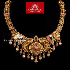 Buy traditional Necklaces online at Kameswari Jewellers in India. Exquisite Diamond Necklace, Kameswari Jewellers, Antique Gold Necklace, Gold Temple Jewellery, Antique Gold Jewelry Indian, Gold Necklace Indian Bridal Jewelry, Gold Necklace Indian, Jewellery Unique